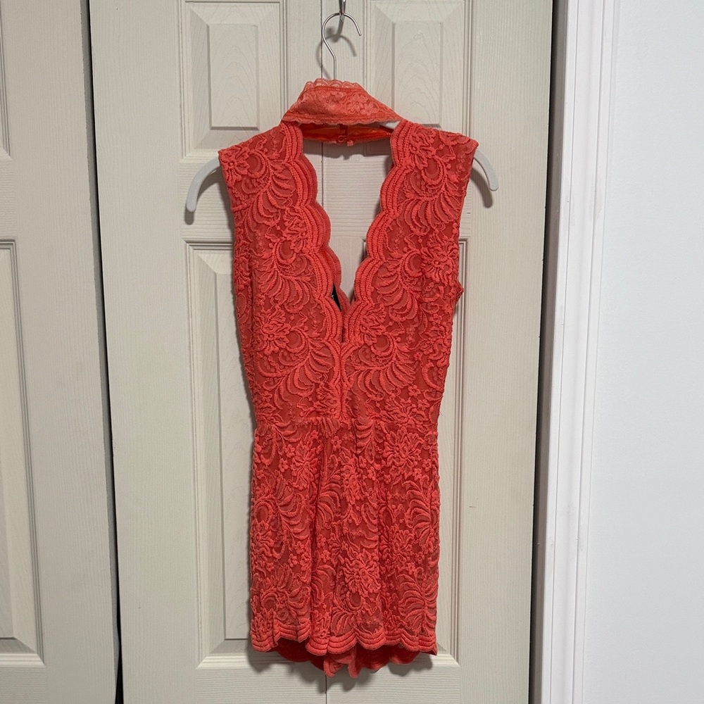Red Lace Sleeveless Rompers